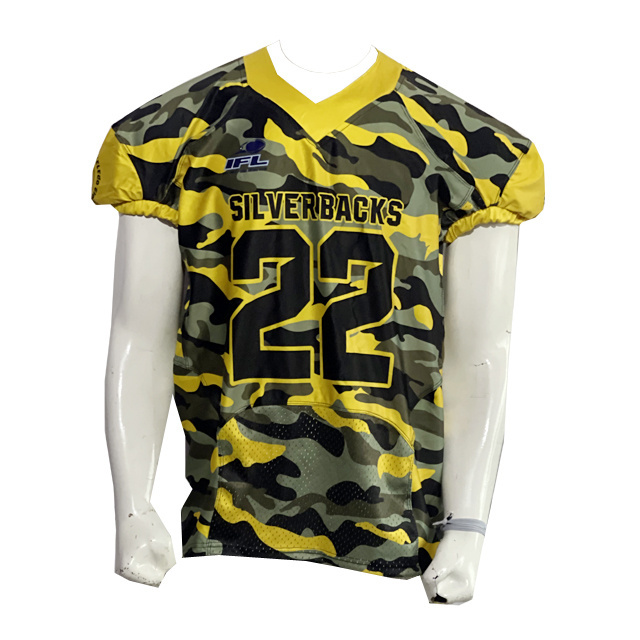 Wholesale Customized Youth Football Uniforms Custom Made Sublimated Black And Yellow Gold Camo American Football Jersey Uniform