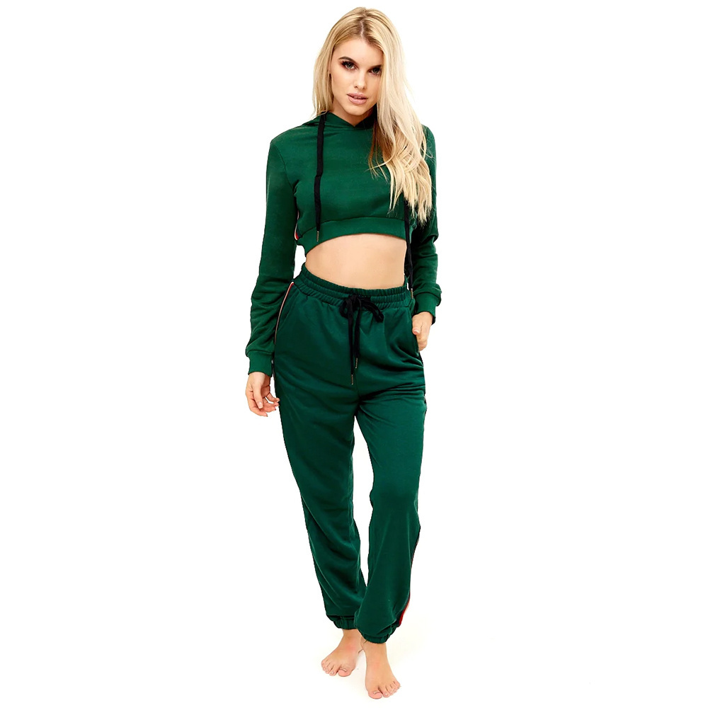 Crop Tracksuits in 100% Cotton Fabric Plain Hoodie with Comfortable Pant Crop Jogging suits