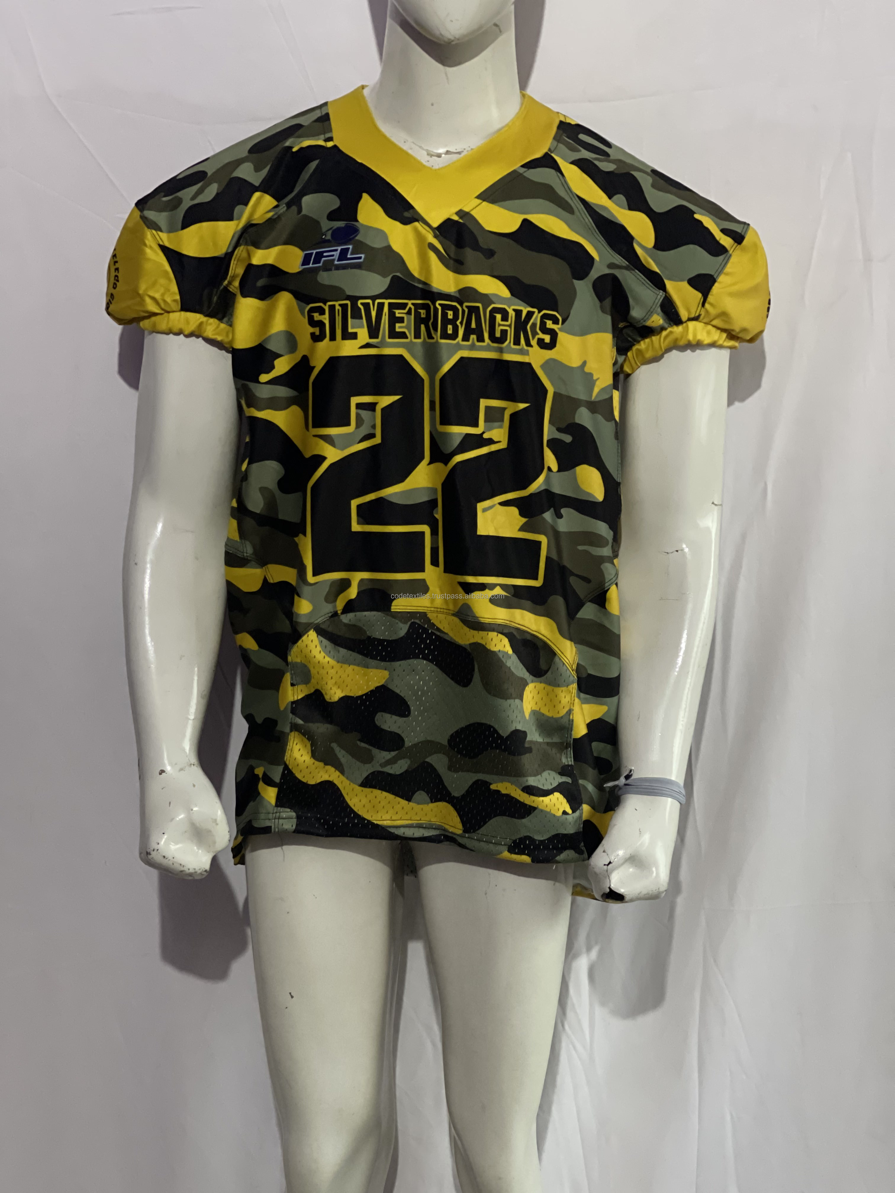 Wholesale Customized Youth Football Uniforms Custom Made Sublimated Black And Yellow Gold Camo American Football Jersey Uniform