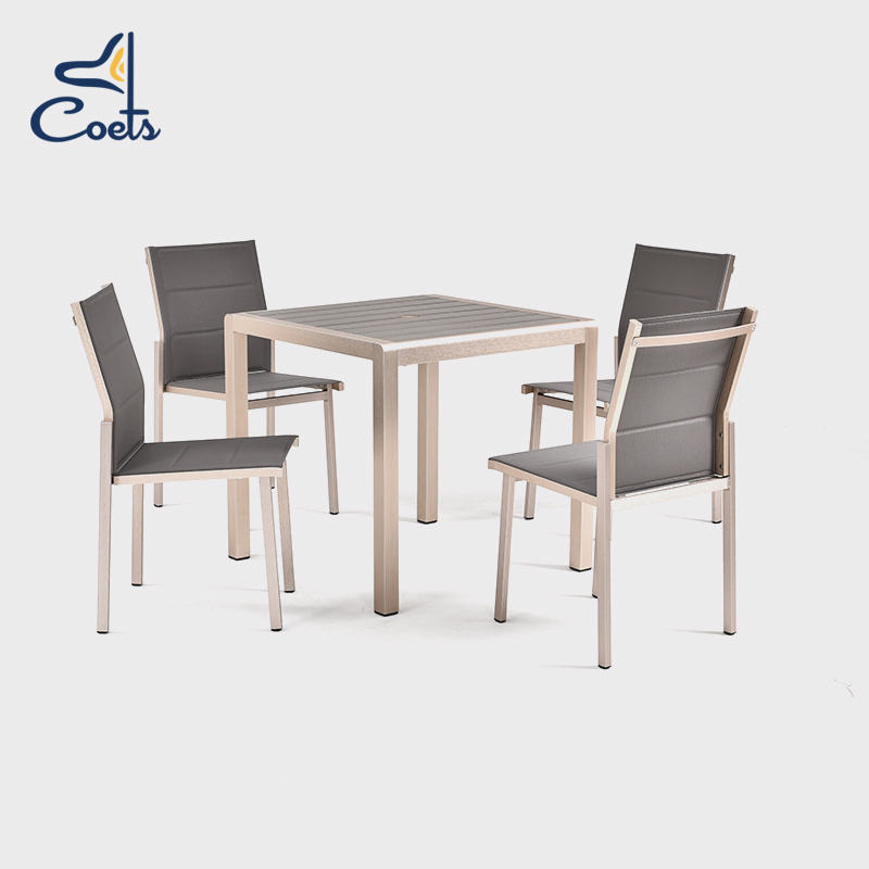 Coets Patio Garden Outdoor Furniture Restaurant Aluminum table chair with Umbrella Outdoor Dining Tables Set