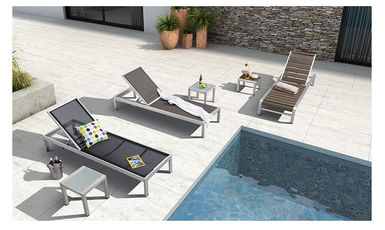 Foshan Swimming pool chaise lounge  beach aluminum outdoor furniture sun lounge chair folding beach chaise lounge chair