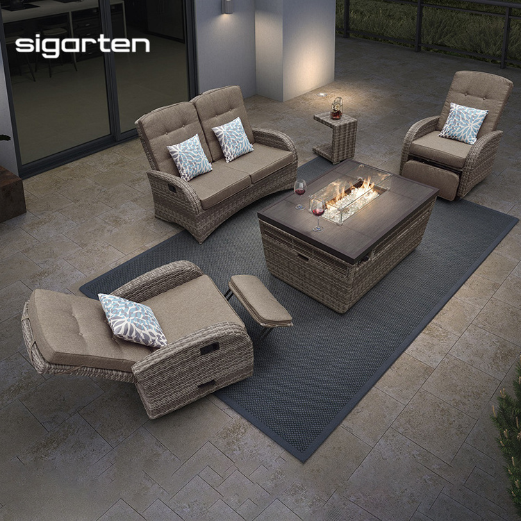 sigarten outdoor furniture factory modern garden rattan sofa set and fire pit