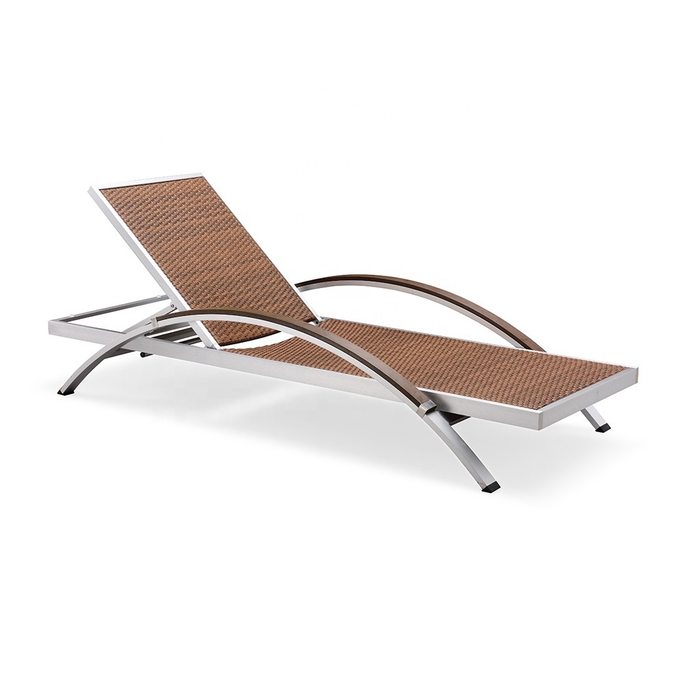 Outdoor Chaise Lounger Furniture Pool Side Rattan Aluminum Arm Sun Lounge Chair