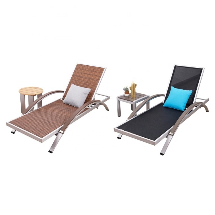 Outdoor Chaise Lounger Furniture Pool Side Rattan Aluminum Arm Sun Lounge Chair