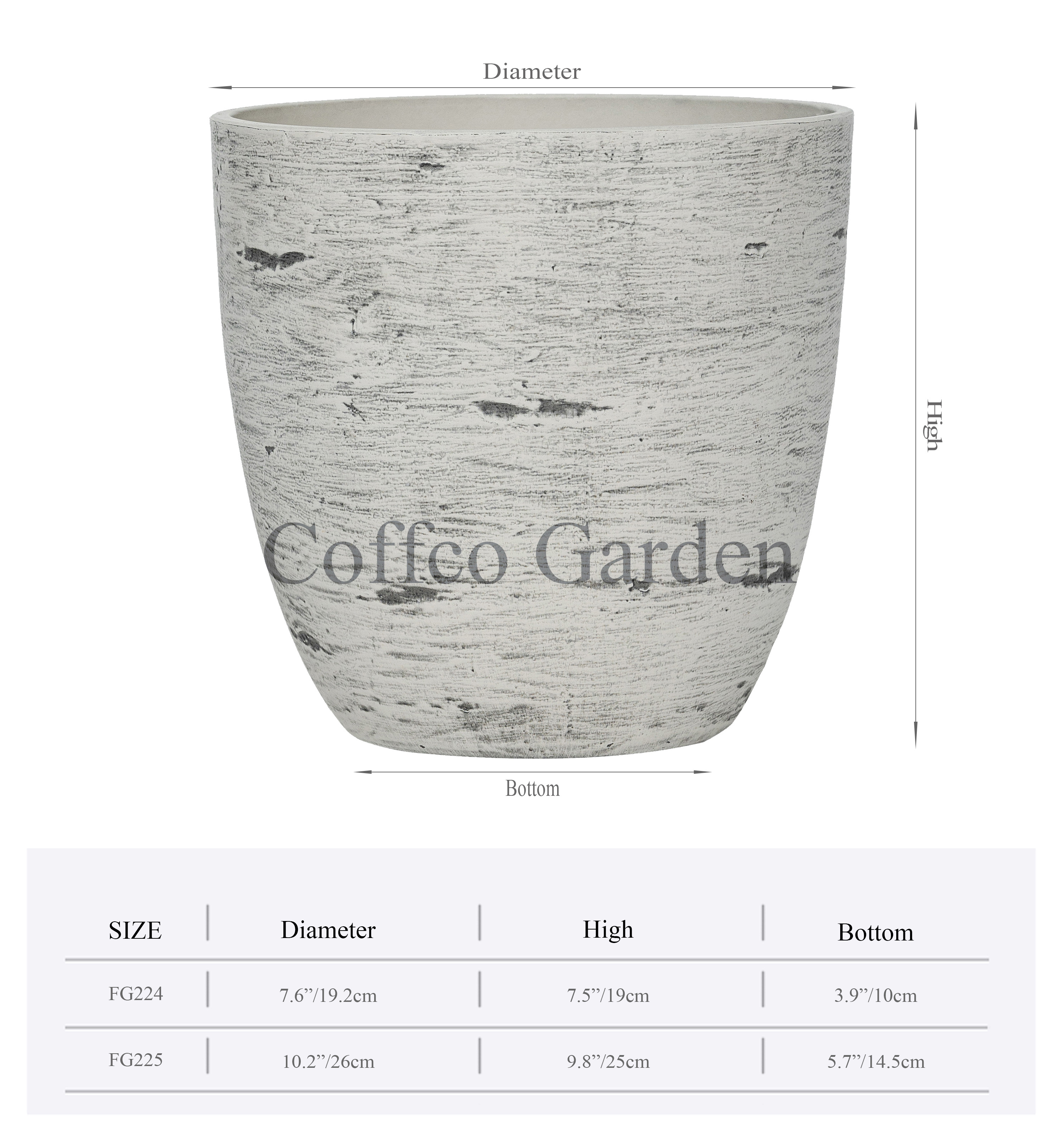 Coffco 8-inch Bark Effect Plastic Planter Vase Large Artificial Oak Bark Effect Garden Wall Flower Pots Floor Plant Flowers