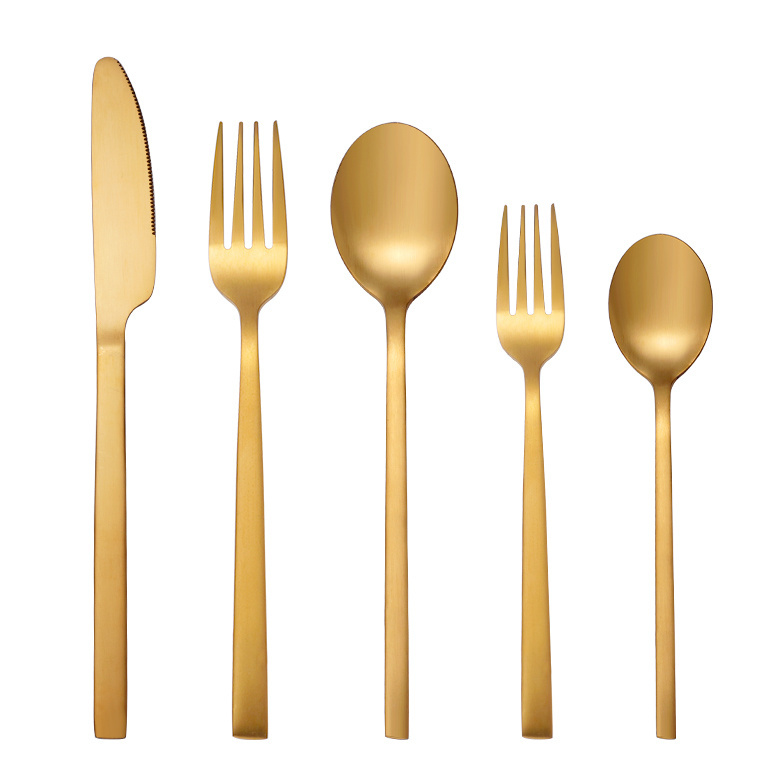 Wholesale Gold Metal Silverware Besteck Stainless Steel Cutlery Knife Dessert Spoon And Fork Wedding Flatware Set