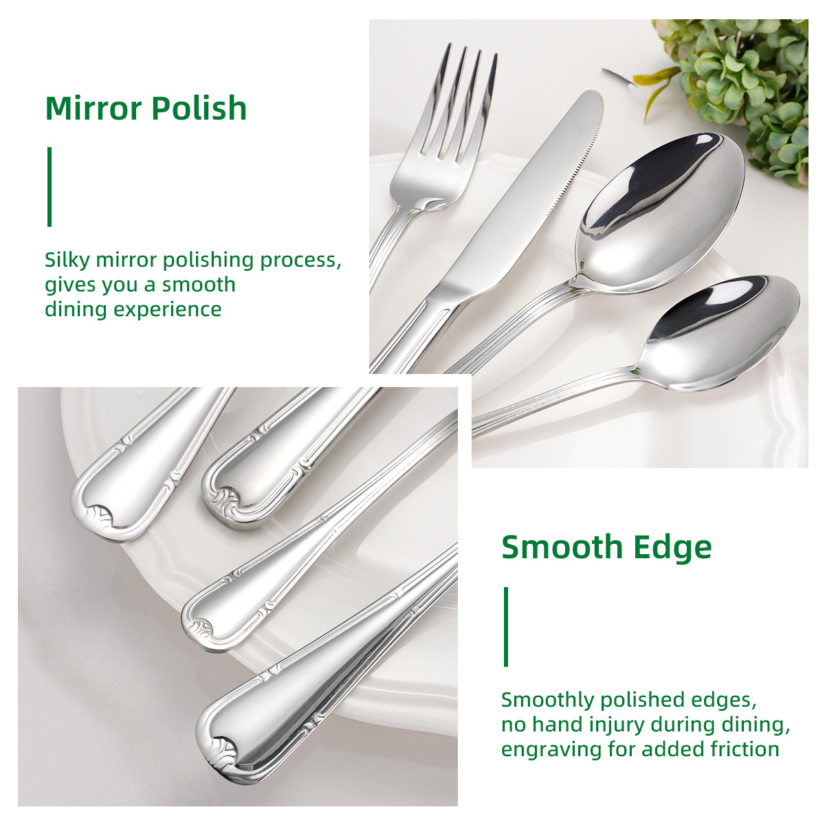 Middle East Classic 4/24/48/96 pcs Silverware Set Mirror Silver Knife Fork Spoon Thick Stainless Steel Cutlery Set