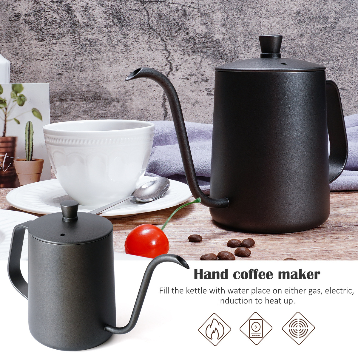 Factory Manufacturer Long Narrow Spout Black Matte Tea Pour Over Drip Kettle Hand Brew Gooseneck Stainless Steel Coffee Pot