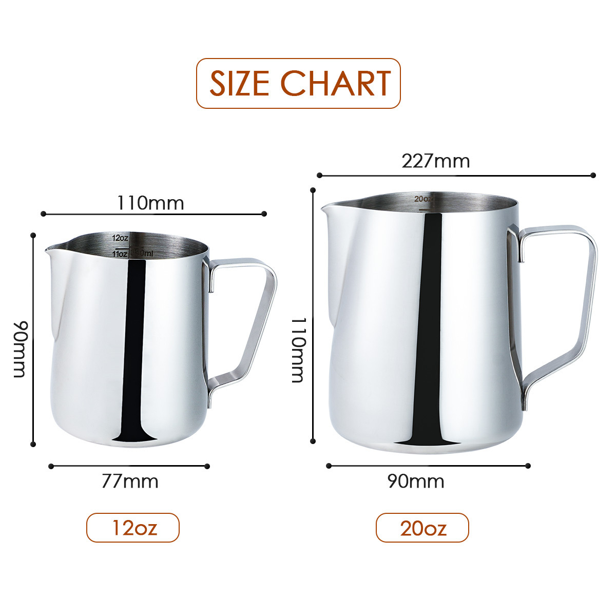 Factory Custom 350/600ml Sharp Spout Barista Latte Art Espresso Steaming Stainless Steel 304 Coffee Jug Milk Frothing Pitcher