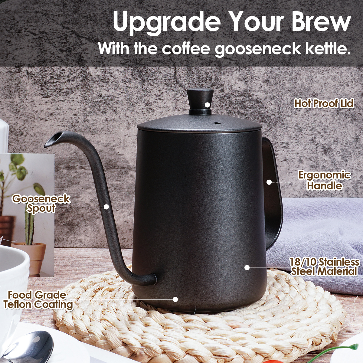 Manufacturer Custom Barista Coffee Maker Black Tea Pot Stainless Steel Camping Pour Over Gooseneck Kettle Brewing Coffee Pot