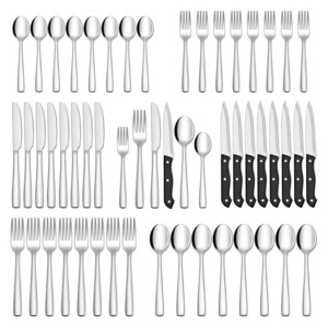 Wholesale 48 Pieces Restaurant Gold Silverware Set Flatware Forks Spoons Steak Knives Silver Bestek Stainless Steel Cutlery Set