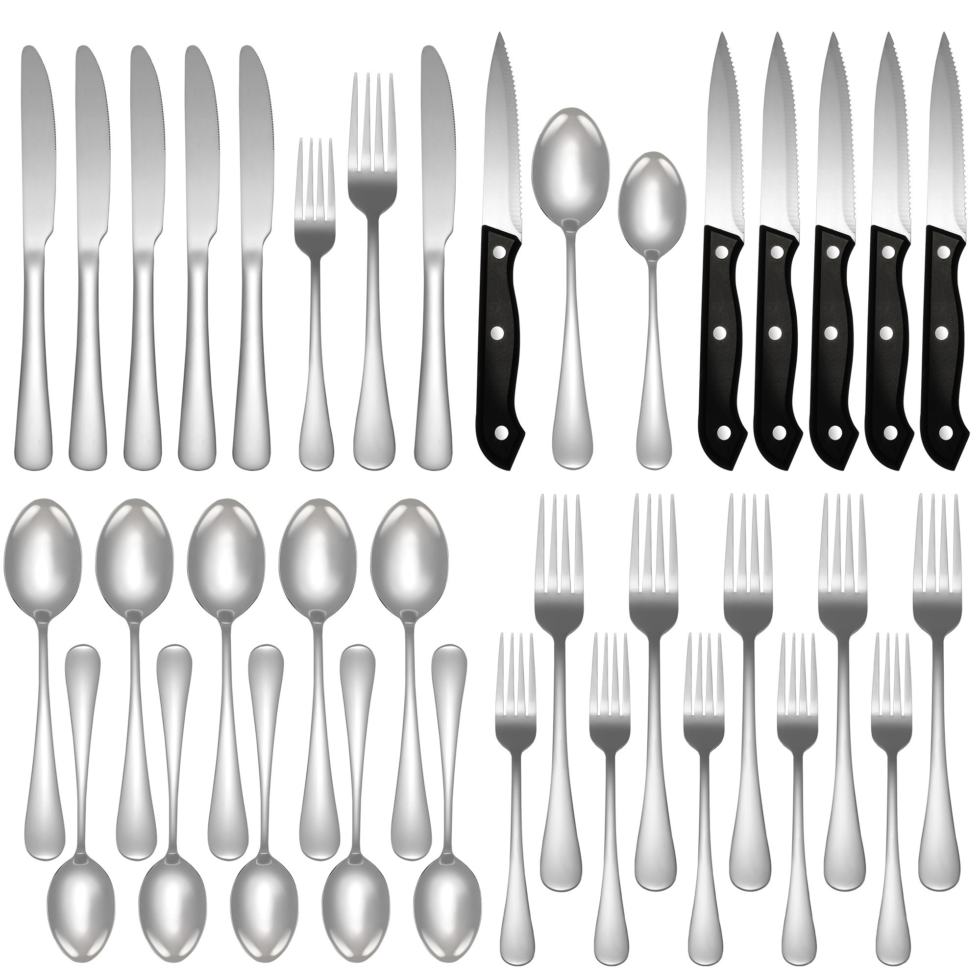 Modern Hotel Restaurant Bulk Knife Spoon Fork Metal Thick Cutlery Black Silverware Stainless Steel Silver Flatware Set