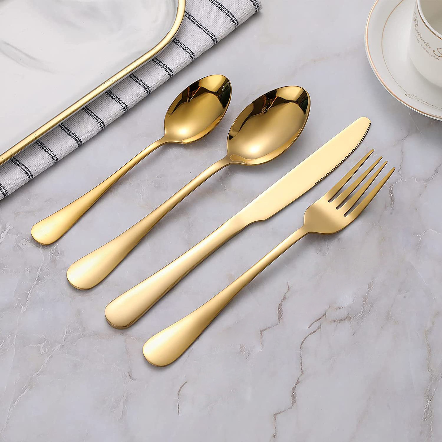 Bulk Restaurant Luxury Knife Spoon And Fork Thick Silverware Metal Flatware Wedding Stainless Steel Gold Plated Cutlery Set