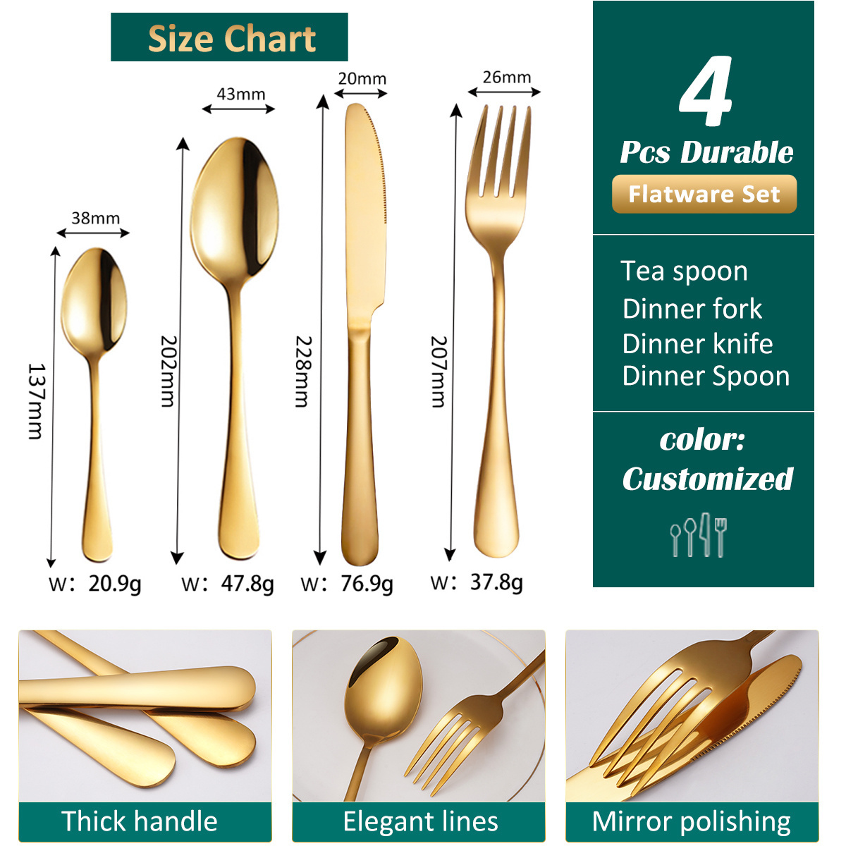 Bulk Restaurant Luxury Knife Spoon And Fork Thick Silverware Metal Flatware Wedding Stainless Steel Gold Plated Cutlery Set