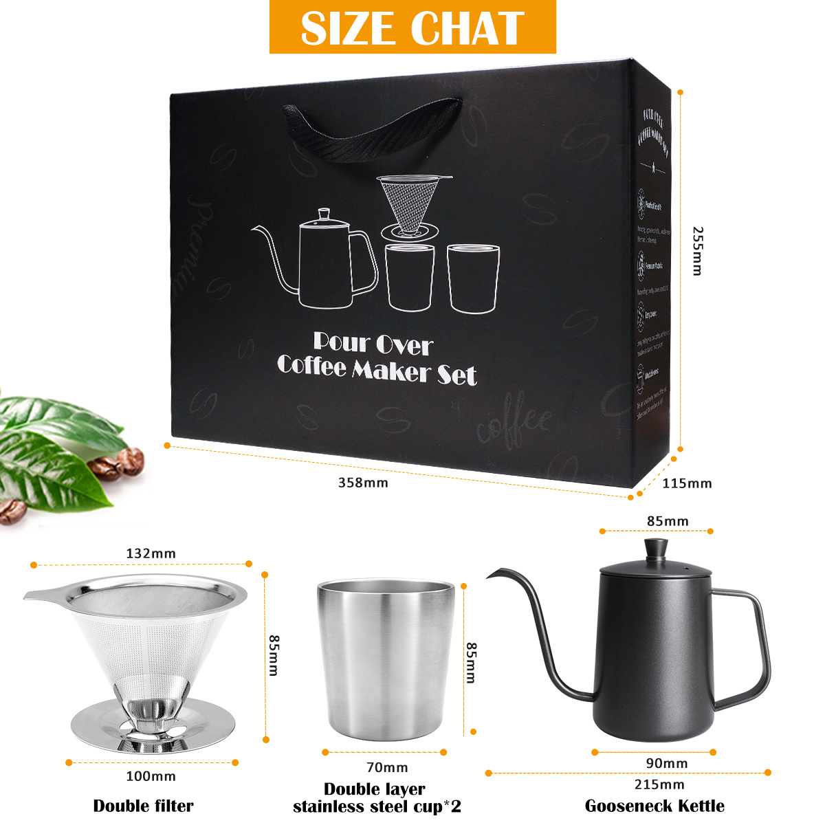 Christmas Gift Box Portable Coffee Maker Set Pour Over Coffee Drip Kettle Pot Travel Bag Outdoor Coffee Maker Set