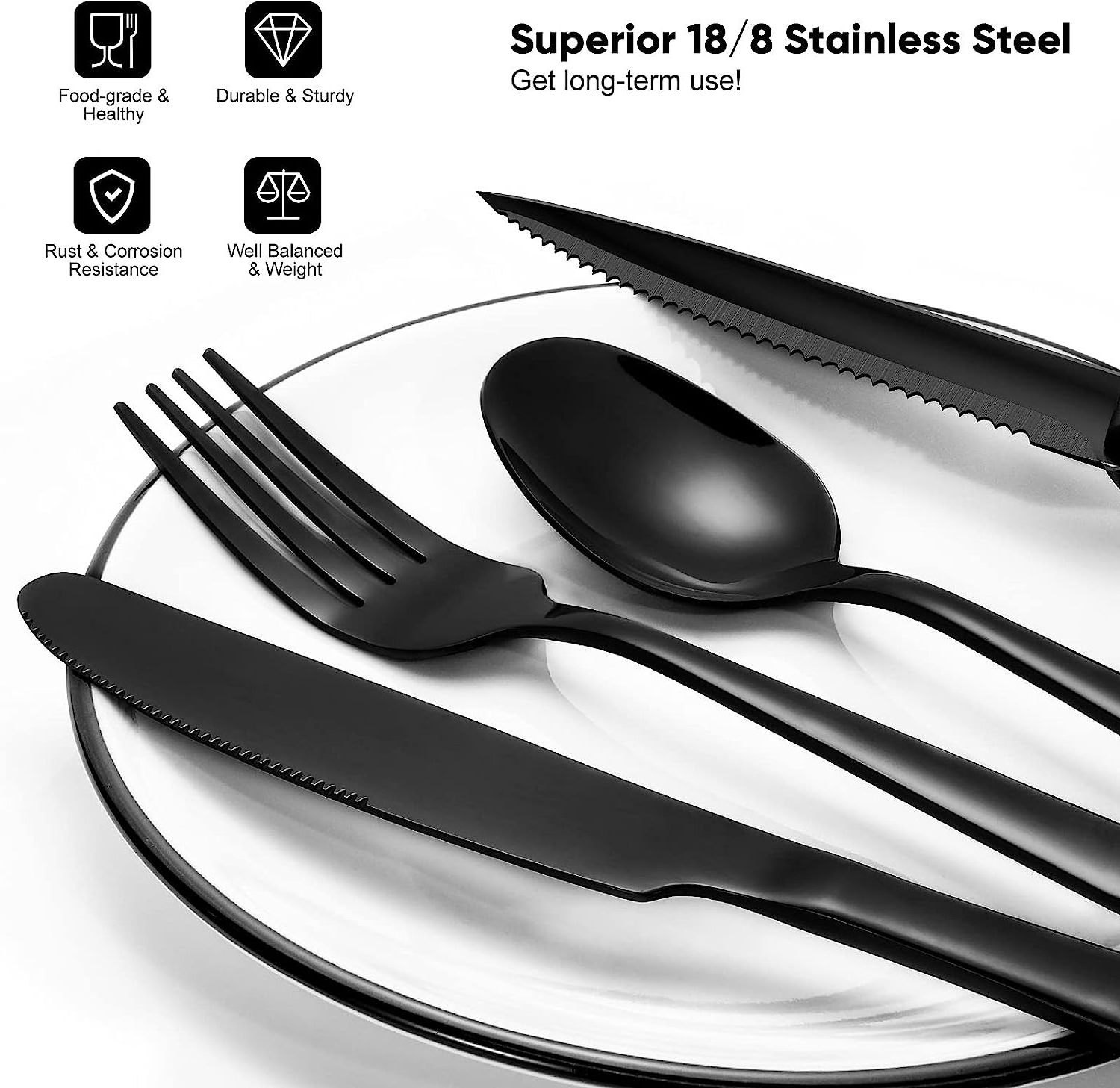 Hot Sell Polish Cutlery Set Stainless Steel Steak Knives Forks Spoons Restaurant Silverware Luxury Wedding Black Flatware Set