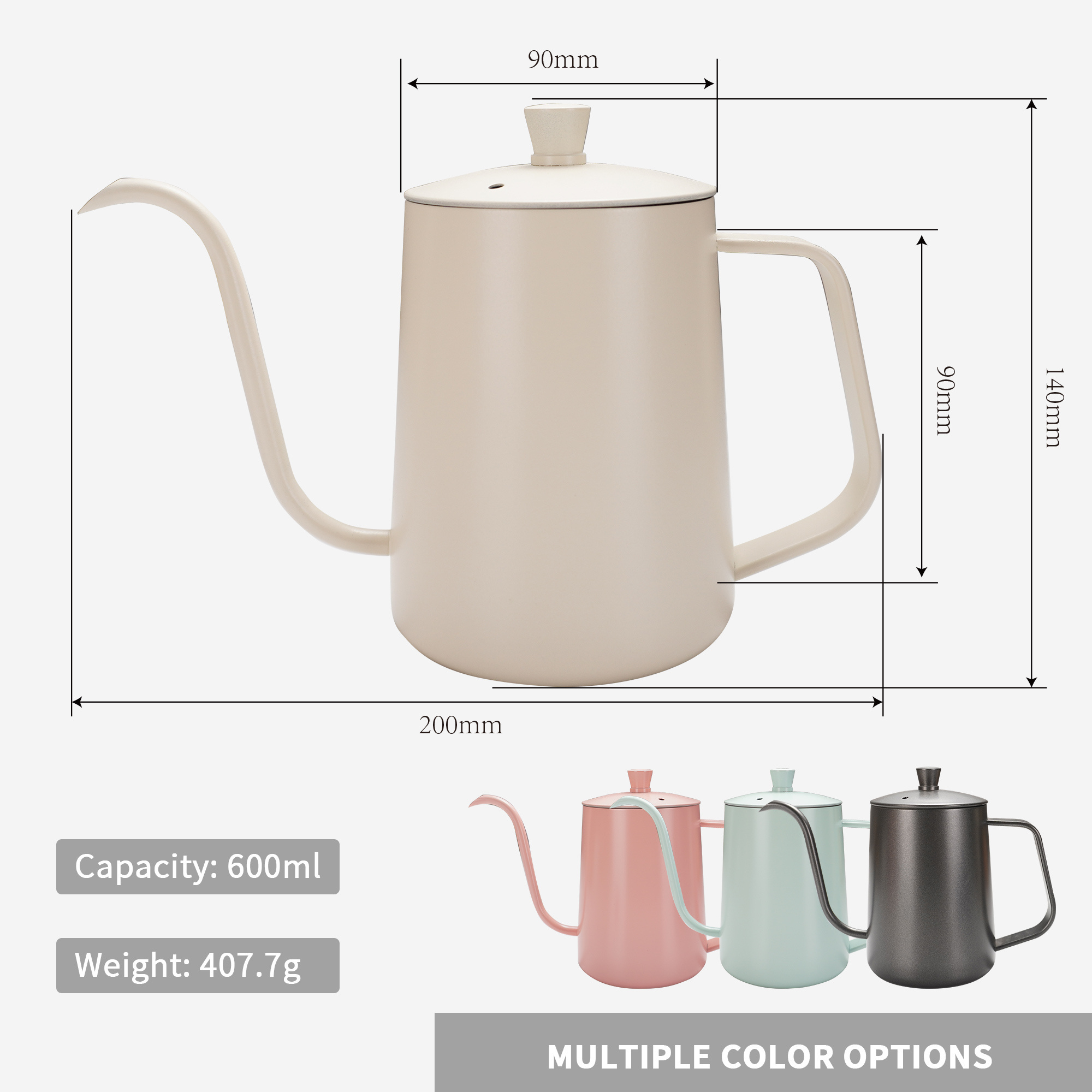 Custom Logo Color Barista Coffee Tea Kettle Stainless Steel Camping Drip Pour Over Gooseneck Brewing Coffee Pot