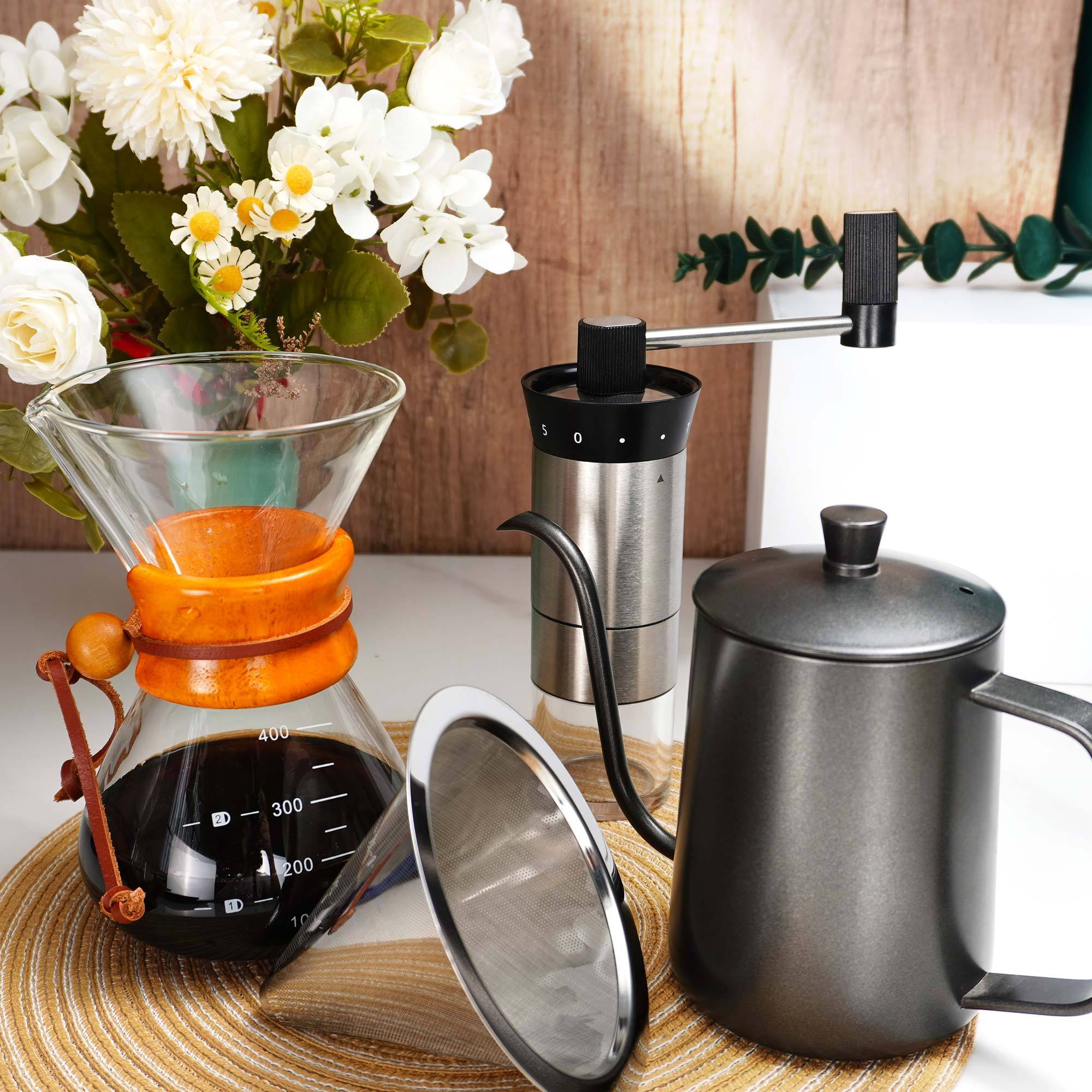 Stainless Steel Coffee Glass Pot Accessories Portable Manual Hand Travel Bag Drip kettle Pour Over Coffee Maker Set