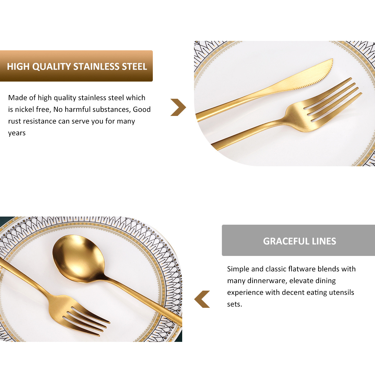 High Quality Hotel Party Wedding Gold Silverware Stainless Steel Polish 24 Pcs Flatware Knife Spoon Fork Portuguese Cutlery Set