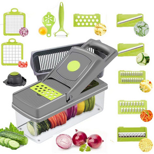 Factory Portable Kitchen Multifunctional 14 In 1 Manual Fruit Cutter Onion Dicer Grater Shredder Set Vegetable Chopper