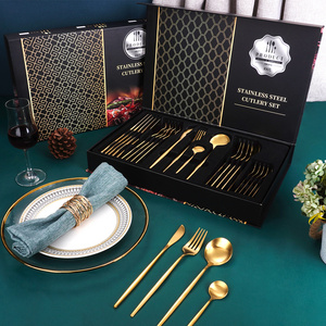 High Quality Hotel Party Wedding Gold Silverware Stainless Steel Polish 24 Pcs Flatware Knife Spoon Fork Portuguese Cutlery Set