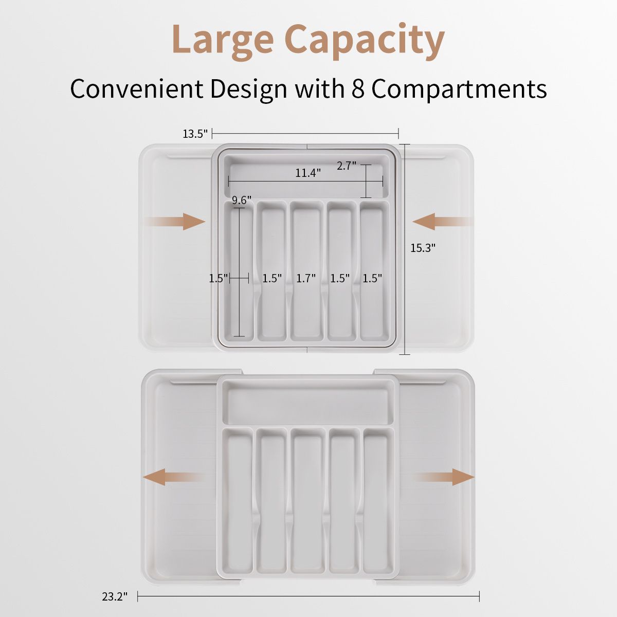 New Arrival Flatware Organizer Expandable Drawer Silverware Storage Tray Plastic Organizer Tray For Cutlery