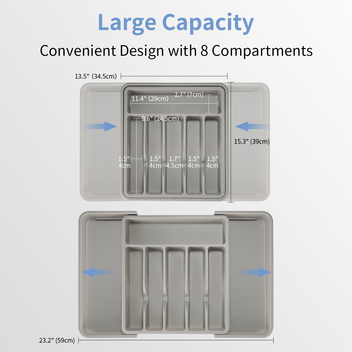 High Quality PP Material Organizer Tray For Cutlery Plastic Silverware Storage Tray Expandable Cutlery Tray