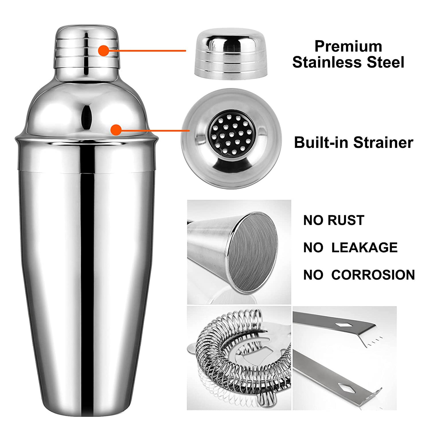 Customize Premium 550ml/750ml Bartenders Measuring Jigger Mixing Boston Stainless Steel Cocktail Shaker Kit With Bamboo Stand