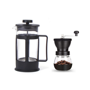 Travel Coffee Set Cafetiere Manual Coffee Grinder Stainless Steel Filter Borosilicate Glass Camping Portable French Press