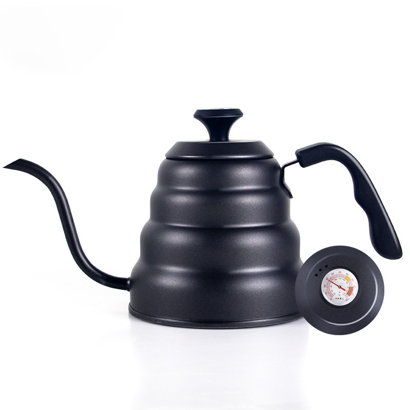 Pour Over Drip Kettle Stove Top 1.2 L Gooseneck Tea Pot Stainless Steel Black Coffee Kettle With Thermometer