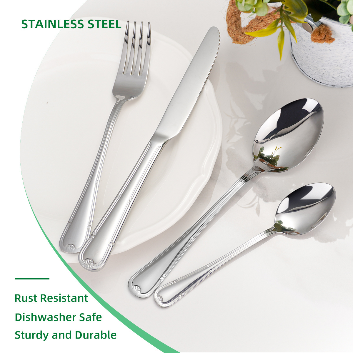 Middle East Classic 4/24/48/96 pcs Silverware Set Mirror Silver Knife Fork Spoon Thick Stainless Steel Cutlery Set