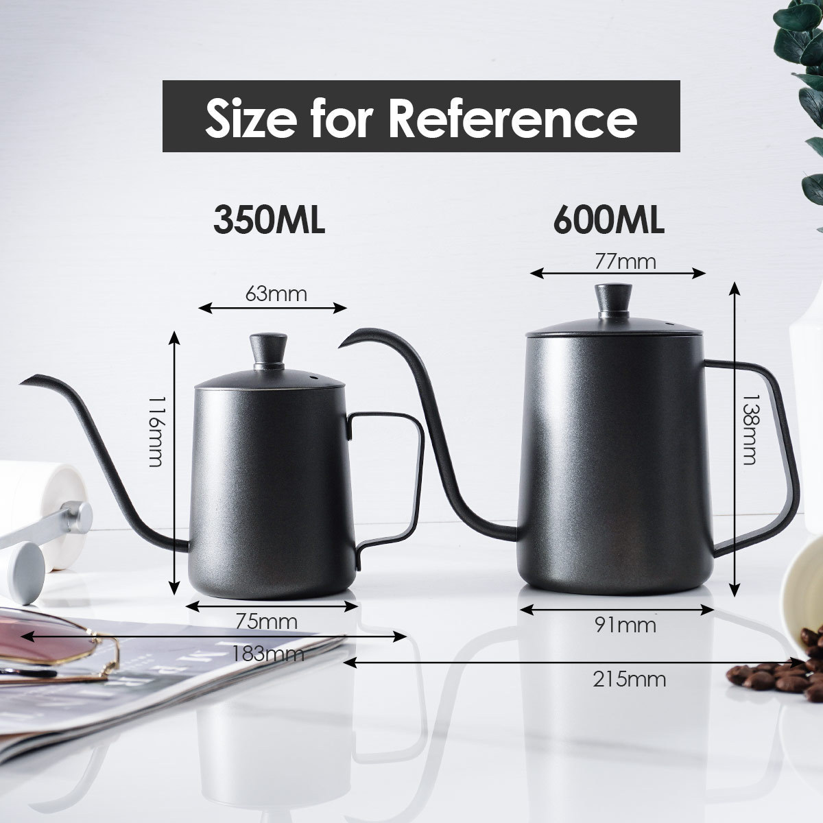 Black 600ml 350ml Stainless Steel Long Spout Handle Drip Pour Over Coffee Pot Travel Camping Gooseneck Coffee Kettle With Lid