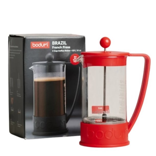 Premium Bodum Brazil French Press Coffee Maker 3/8/12 Cups Red Heat Resistant Permanent Filter Cafetiere