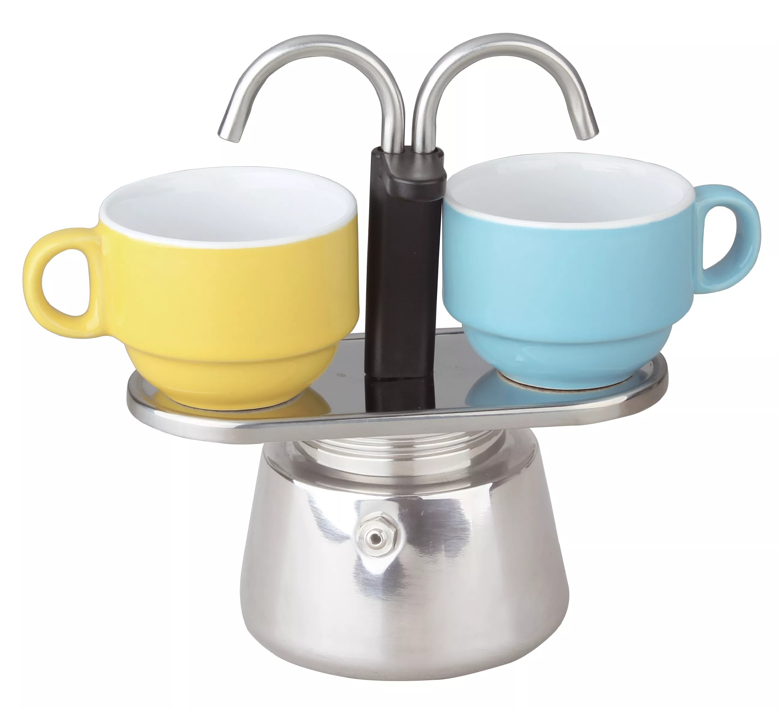 High Quality 2 Cups Bialetti  304 Stainless Steel Mini Express Double Pipes Easy Work Moka Pot For Coffee Making