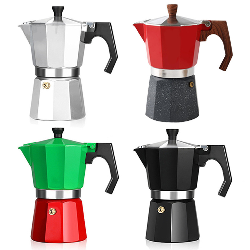 2022 Easyworkz Italy Bialetti Colored High Quality Aluminum Mini 2 Cup Industrial 3 Cup Espresso Coffee Maker Moka Stovetop Pot