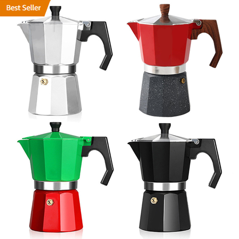 2022 Easyworkz Italy Bialetti Colored High Quality Aluminum Mini 2 Cup Industrial 3 Cup Espresso Coffee Maker Moka Stovetop Pot