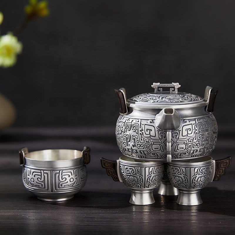 Food grade 999 Silver Chinese Teapot Set Coffee Tea Pot Kettle with Cup Set