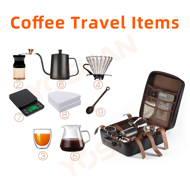 Yoshan Custom Food Grade Outdoor Barista Coffee Grinder Scale with Timer Pour Over Kettle Coffee & Tea Sets V60 Coffee Set Kit