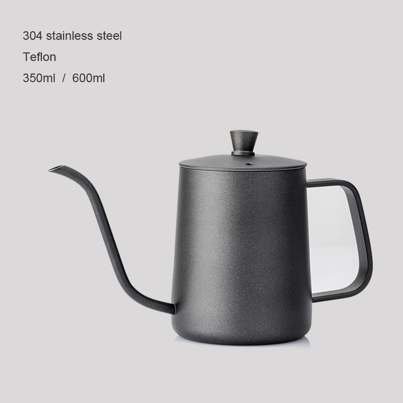 Base Anti Rust Design Kitchen Long Narrow Black Swans Neck 350ml 600ml Drip Pot Pour Over Coffee Gooseneck Kettle with Lid