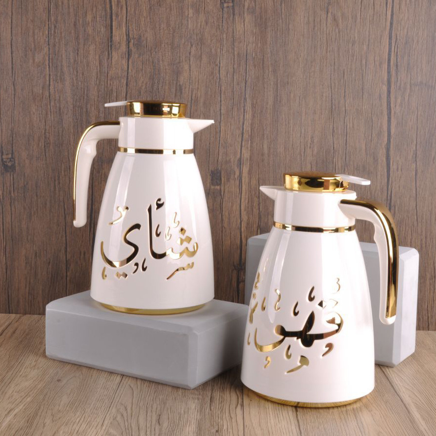 Yoshan Food Grade 11 colors 1000 ml Dallah Arabic Thermos Gold Coating Tea Coffee Pot Luxury Insulation Vacuum Flask Teapot