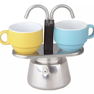 YOSHAN Mini Express Dual Pipe 2 Tube Twin Moka Pot, Moka Double Pot Valve