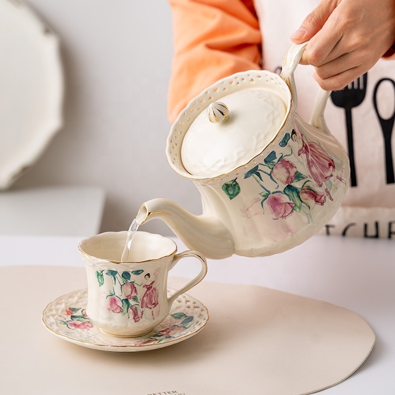 French hollowed out cup and plate creative ceramic British kettle cup and plate set