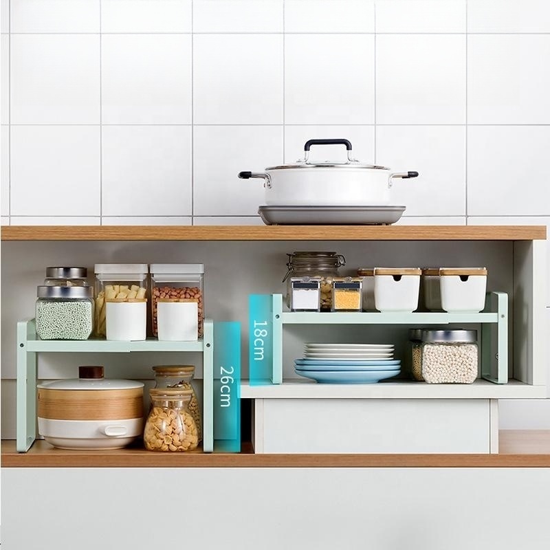 Hot kitchen telescopic layered shelving cabinets under the sink dishes condiment counter top storage