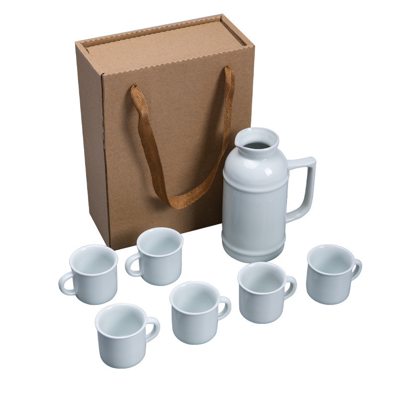 Coffee Sets White Porcelain Tea Set With 6 80ml Cups 480/300ml Ceramic Pot Minimalist Design for Tea Party and Meeting