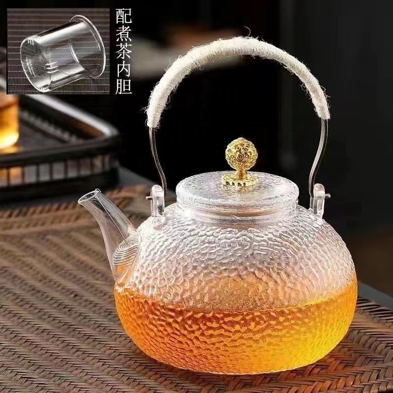 High borosilicate glass hammer pattern teapot special electric pottery kettle copper handle beam teapot tea set