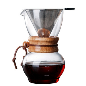 Ecocoffee Pour Over Coffee Maker 500ml Glass Coffeepot With Reusable Stainless Steel Filter or Flannel Cloth Filter