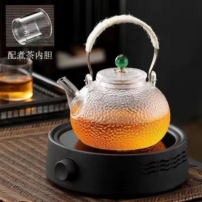 High borosilicate glass hammer pattern teapot special electric pottery kettle copper handle beam teapot tea set