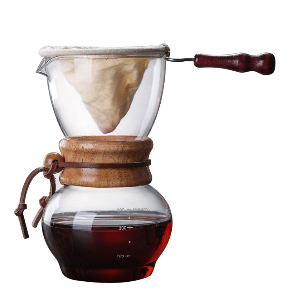 Ecocoffee Pour Over Coffee Maker 500ml Glass Coffeepot With Reusable Stainless Steel Filter or Flannel Cloth Filter