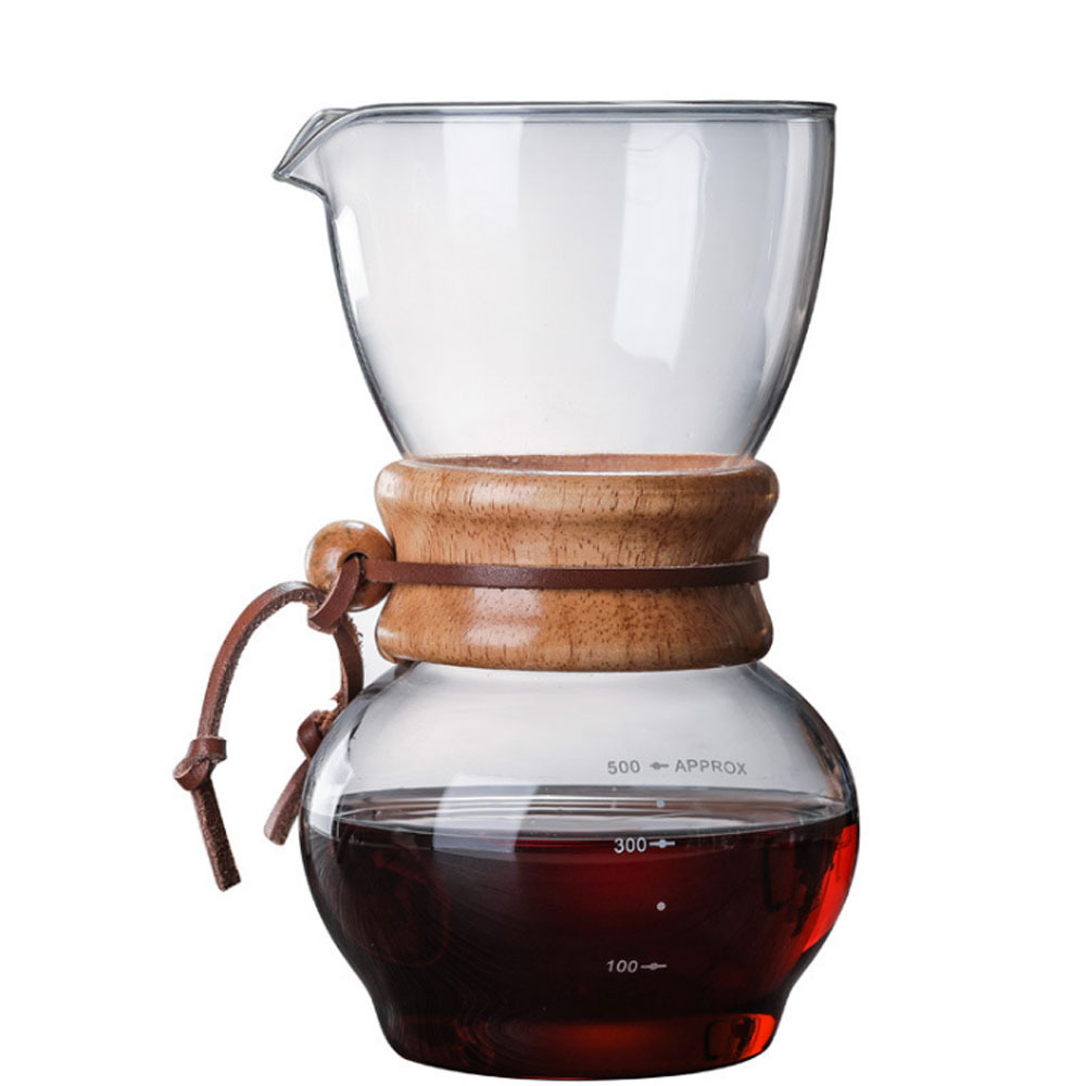 Ecocoffee Pour Over Coffee Maker 500ml Glass Coffeepot With Reusable Stainless Steel Filter or Flannel Cloth Filter