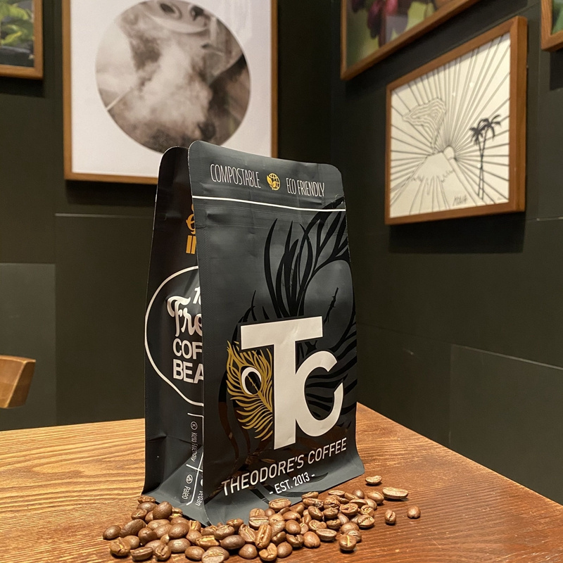 AT PACK Coffee Beans Custom 16Oz 5LB Matte Black Coffee Bags Flat Bottom Coffee Bean Packaging Bags With Valve And Zipper